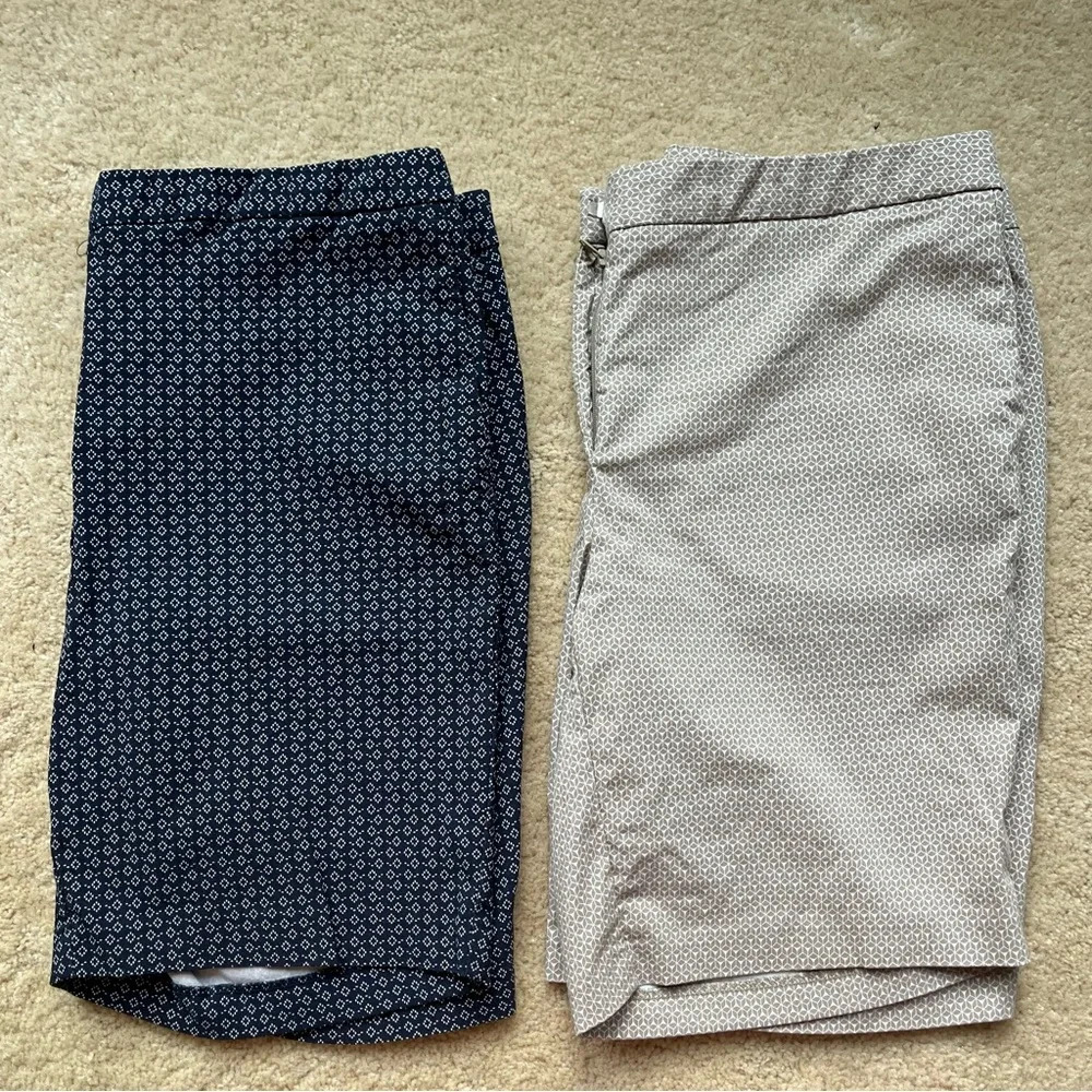 Mario Serrani Navy and Light tan Patterned Bermuda Shorts Duo